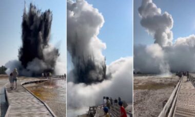 Explosão hidrotérmica em Yellowstone assusta turistas e vídeo viral impressiona a web