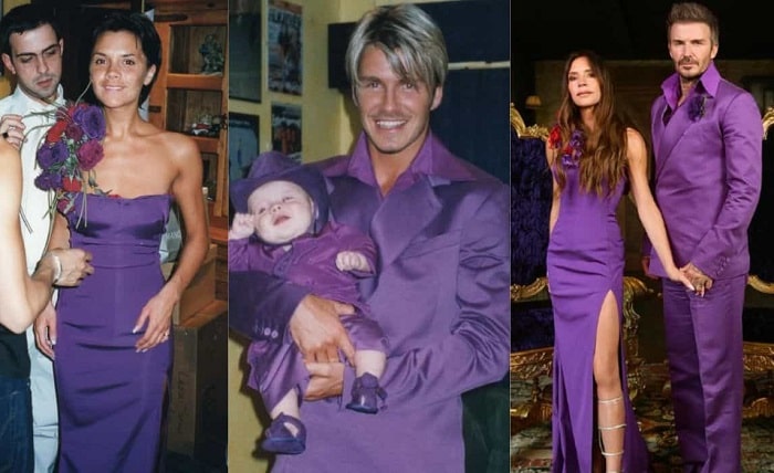Victoria et David Beckham célèbrent 25 ans de mariage en se remémorant leurs looks violets emblématiques (Instagram / @victoriabeckham - @davidbeckham)