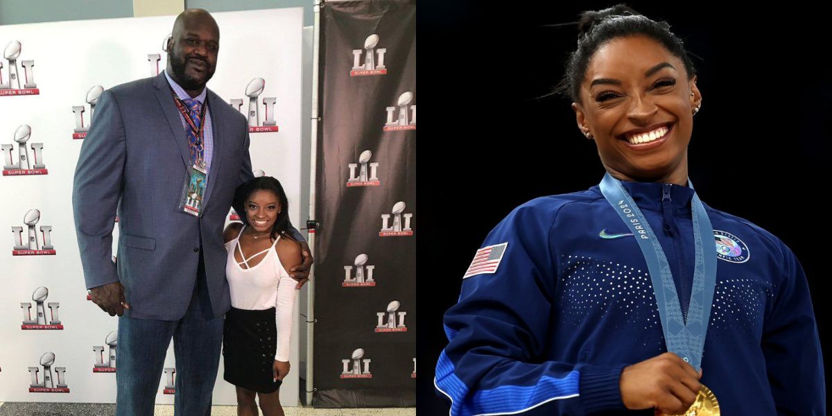 Bilde av Simone Biles og Shaquille O’Neal går viral etter gullmedalje i OL 2024