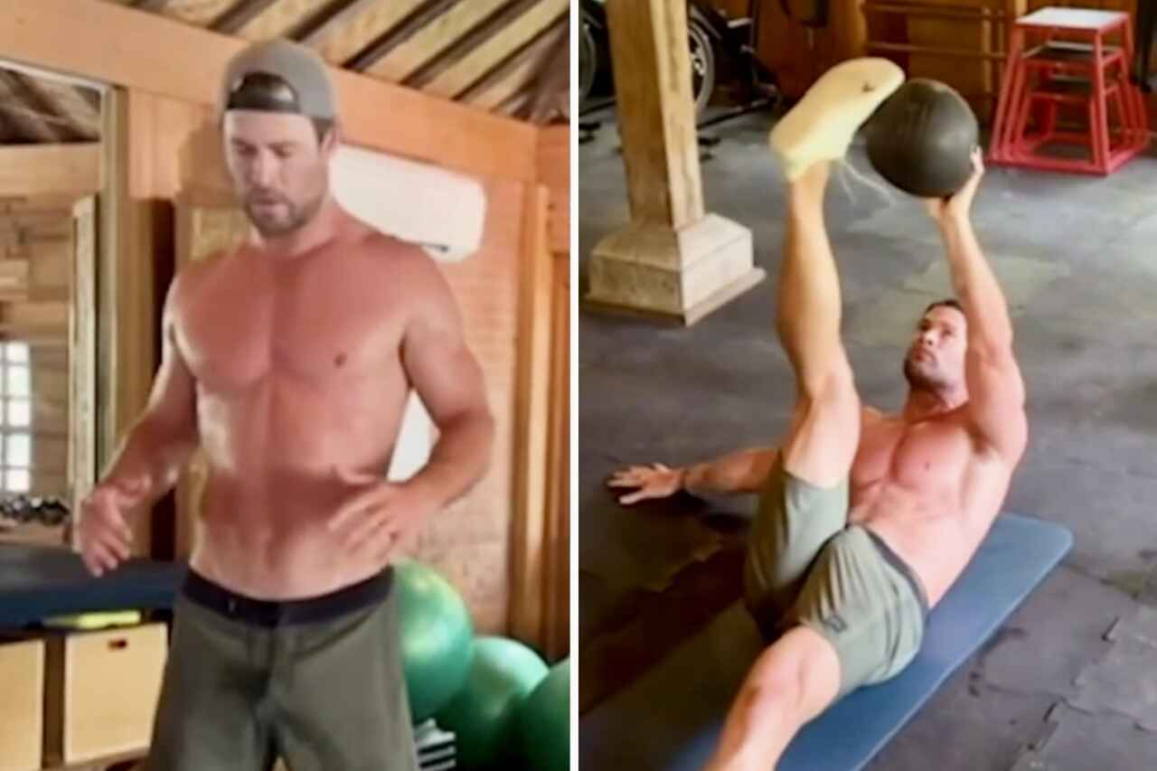 Skuespilleren fra 'Thor', Chris Hemsworth, legger ut treningsvideo og viser ved et uhell for mye