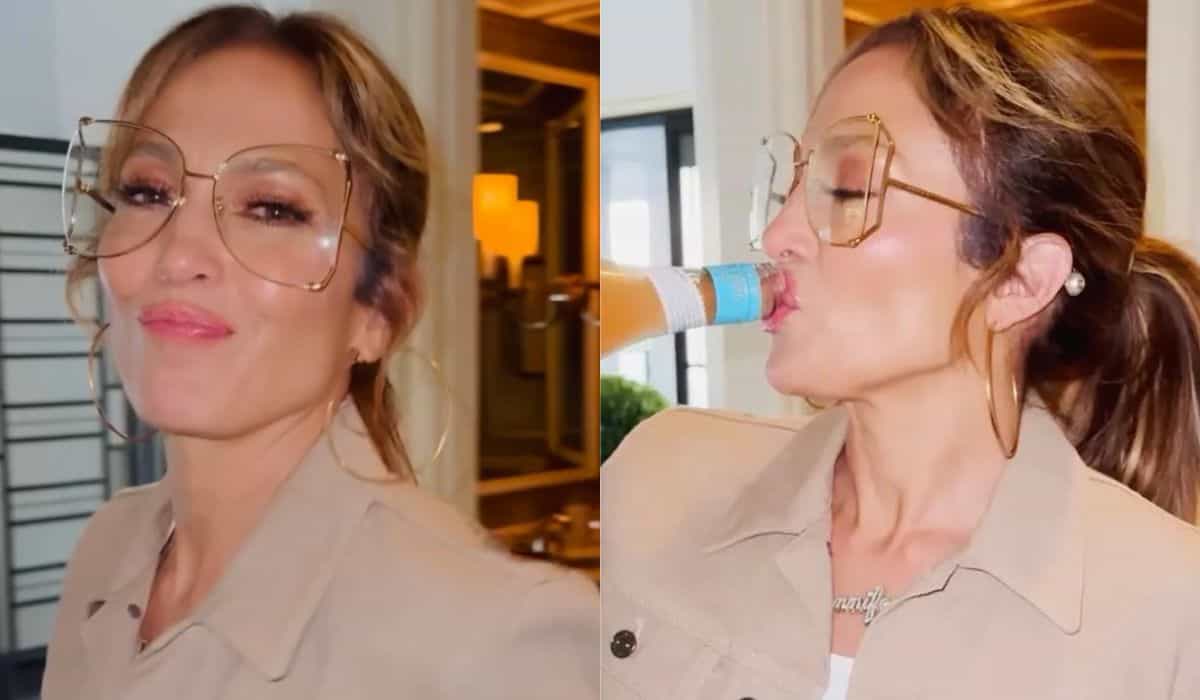 Jennifer Lopez poster en video, hvor hun drikker direkte fra flasken og spøger: "meget reserveret"