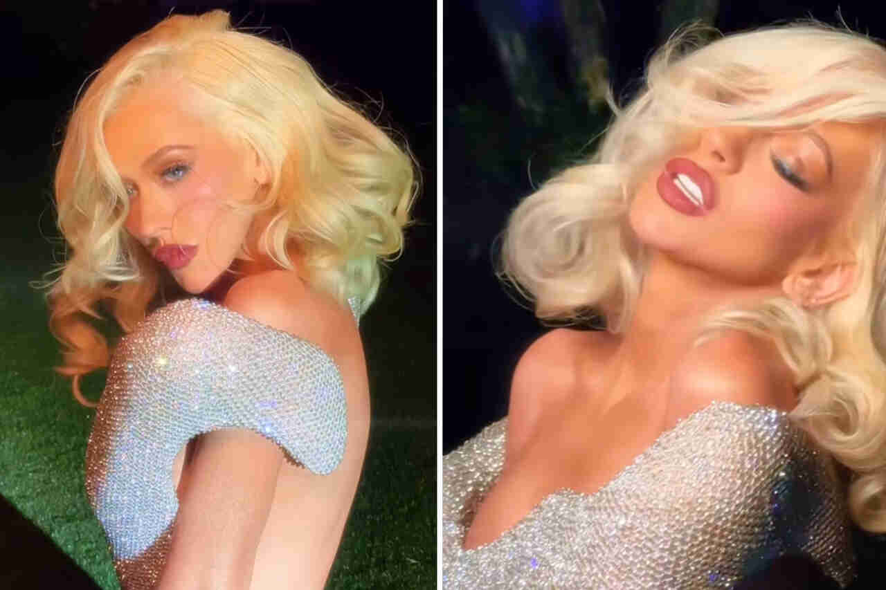 Christina Aguilera nearly shows too much after ditching her bra to pose in a glamorous dress