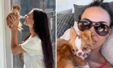 Aos 62 anos, Demi Moore surge de biquíni para celebrar aniversário de sua cachorrinha