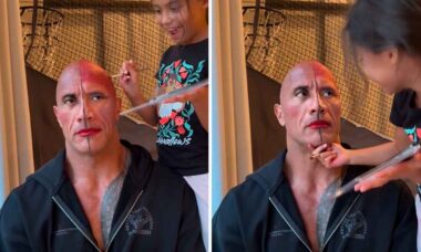 The Rock sendo maquiado pela filha. Imagem: Instagram @therock