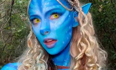 Natalie Reynolds com fantasia inspirada em Avatar. Foto: TikTok @nataliireynoldss