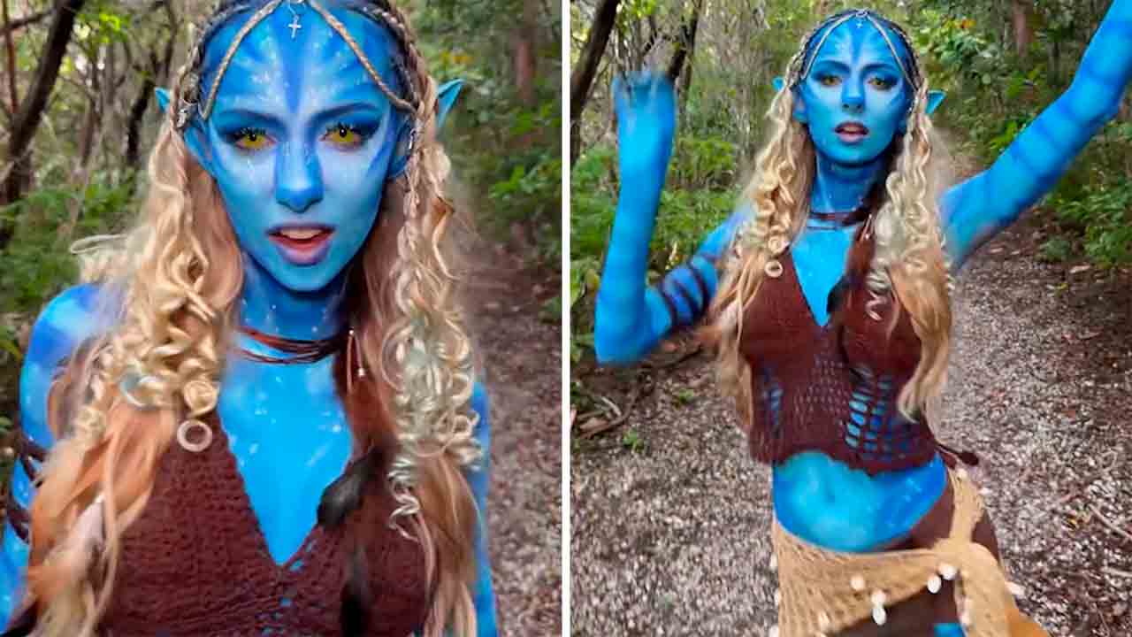 Natalie Reynolds com fantasia inspirada em Avatar. Foto: TikTok @nataliireynoldss